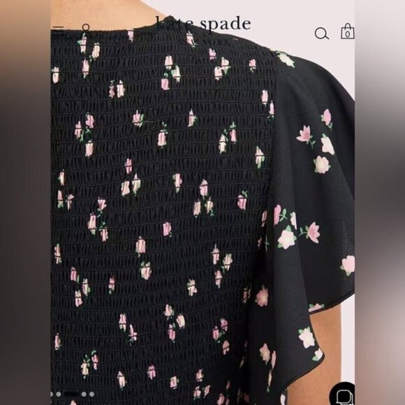 NWT/NWOT Kate Spade Ditsy Begonia Flutter Sleeve Dress Black Floral Printed - Picture 3 of 5